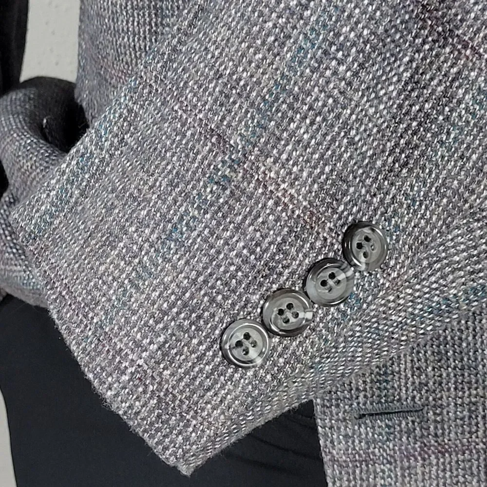 VTG Stafford Men's Tweed Sport Coat Blazer Two Button Gray Wool Plaid‎ 42R Slim